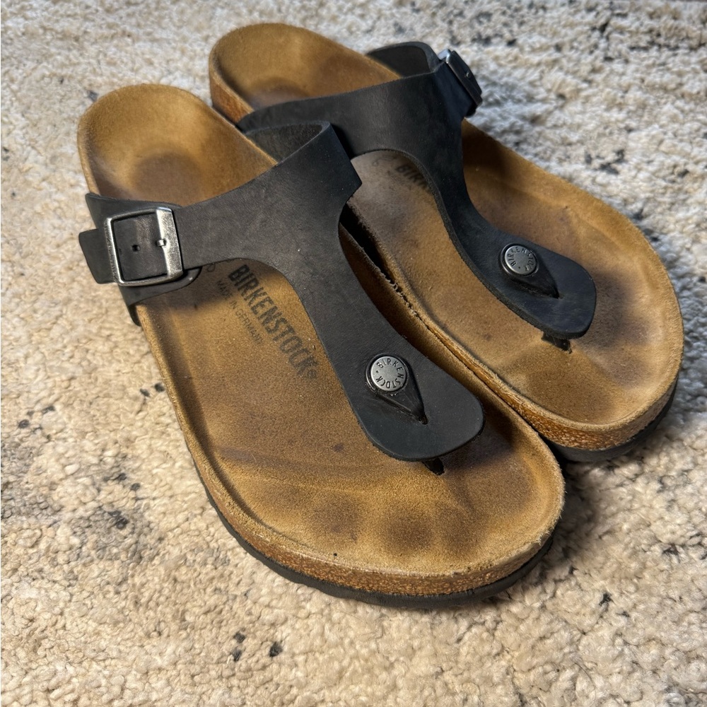 Birkenstock Black Thong Sandals with Buckle